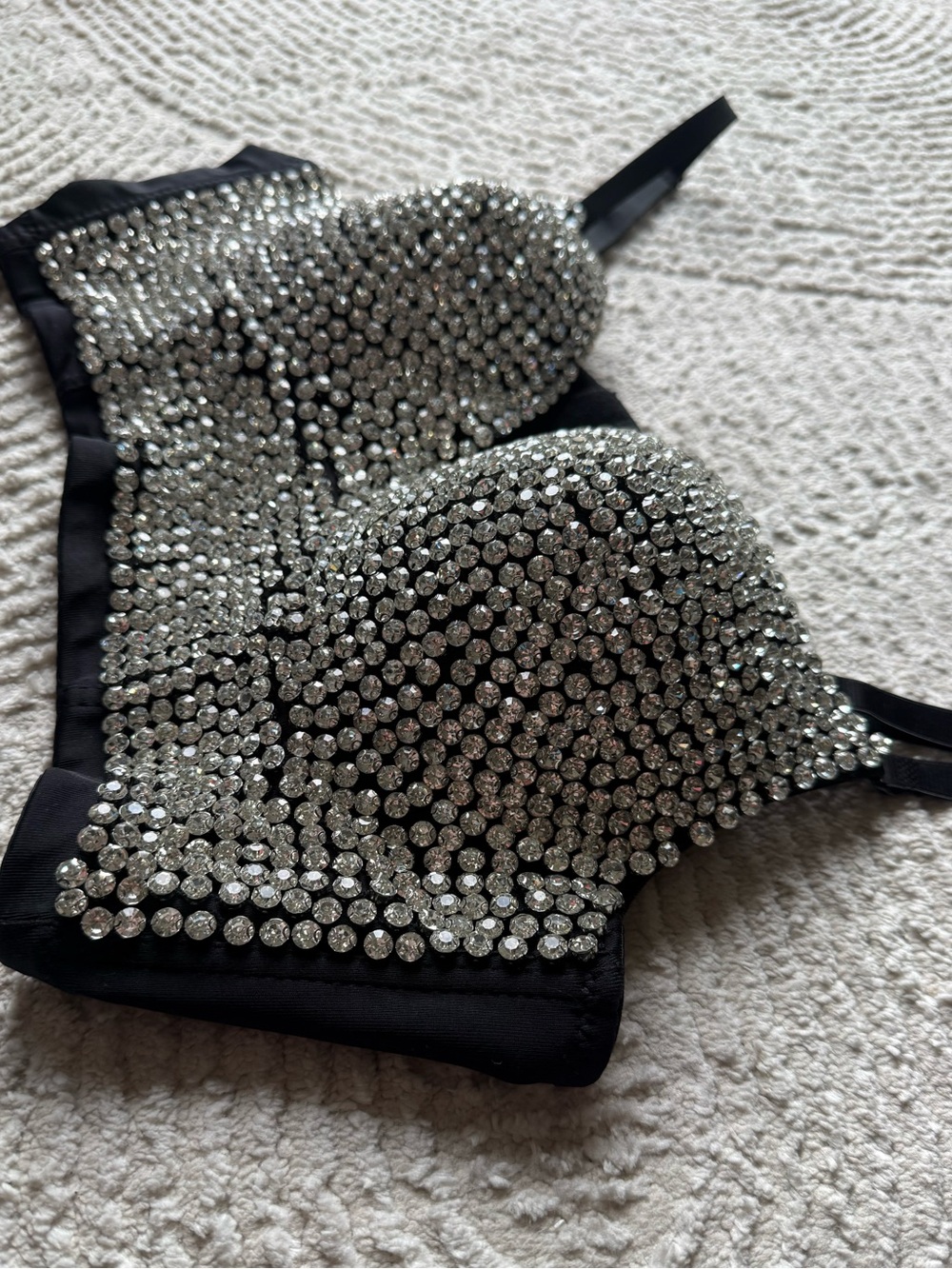 Embellished Black Diamond Rhinestone Bustier Crop Top Push Up Bra Size Large - Picture 3 of 16